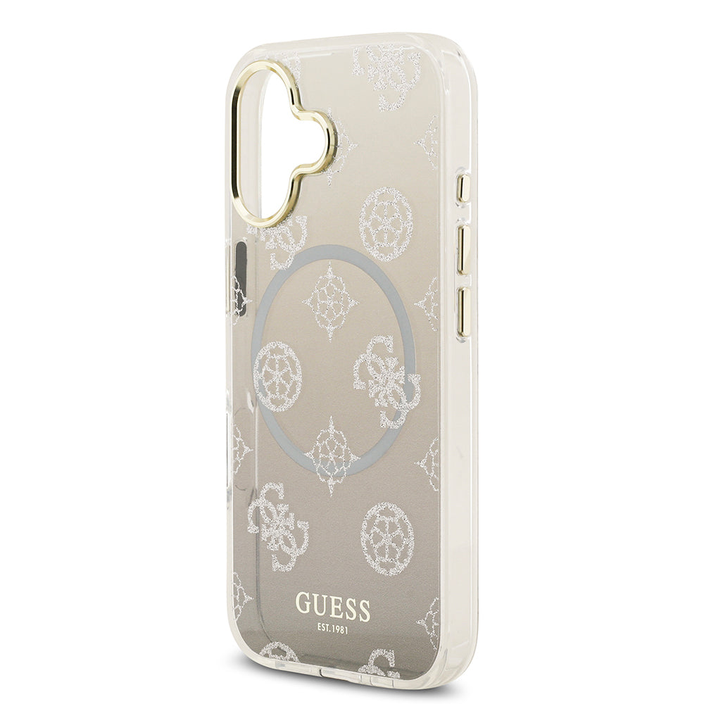 Guess iPhone 17 Orjinal Lisanslı M-safe Şarj Özellikli Simli Peony Desenli Silikon Kılıf