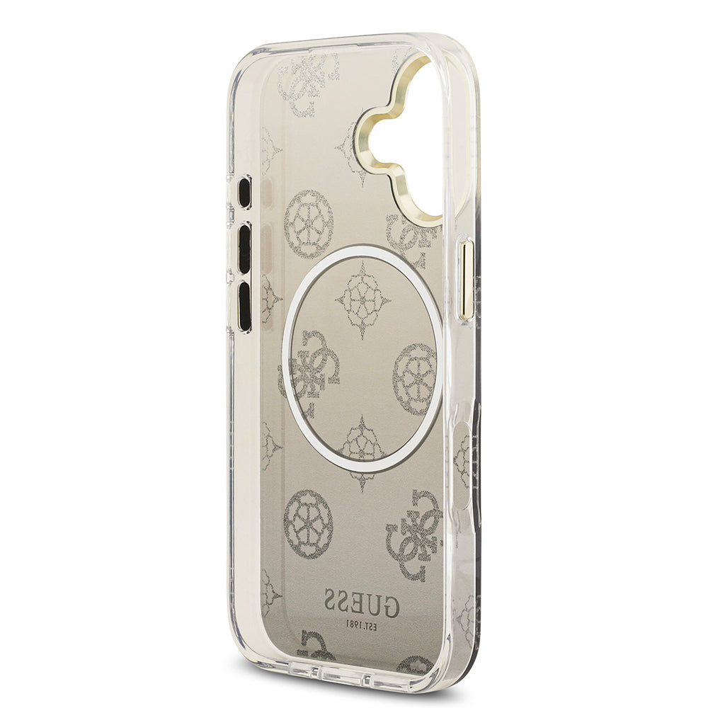 Guess iPhone 17 Orjinal Lisanslı M-safe Şarj Özellikli Simli Peony Desenli Silikon Kılıf