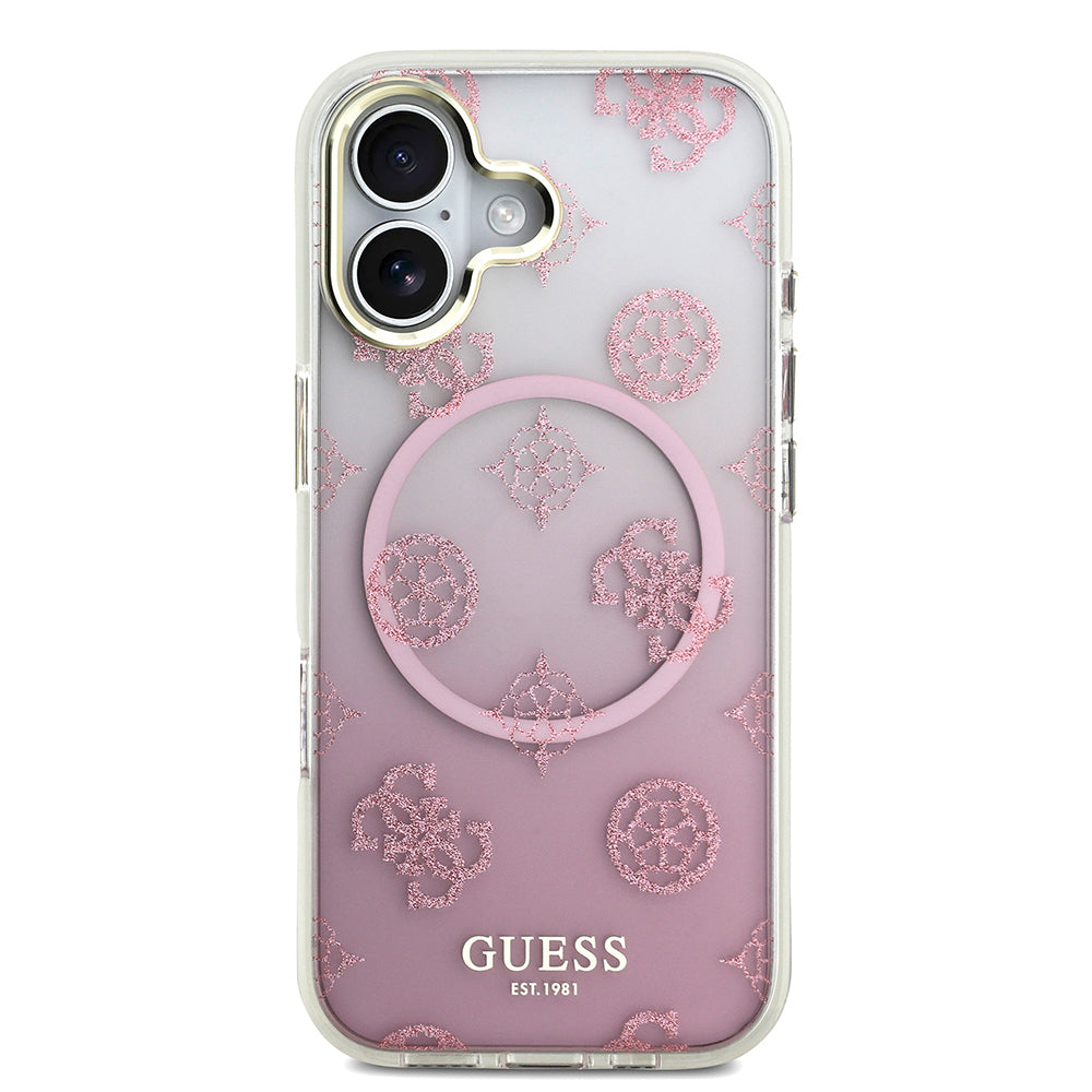 Guess iPhone 17 Orjinal Lisanslı M-safe Şarj Özellikli Simli Peony Desenli Silikon Kılıf