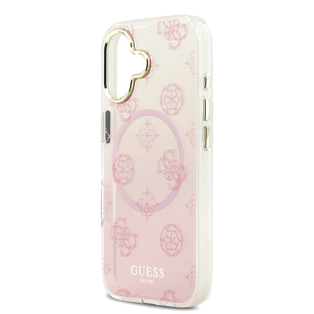 Guess iPhone 17 Orjinal Lisanslı M-safe Şarj Özellikli Simli Peony Desenli Silikon Kılıf