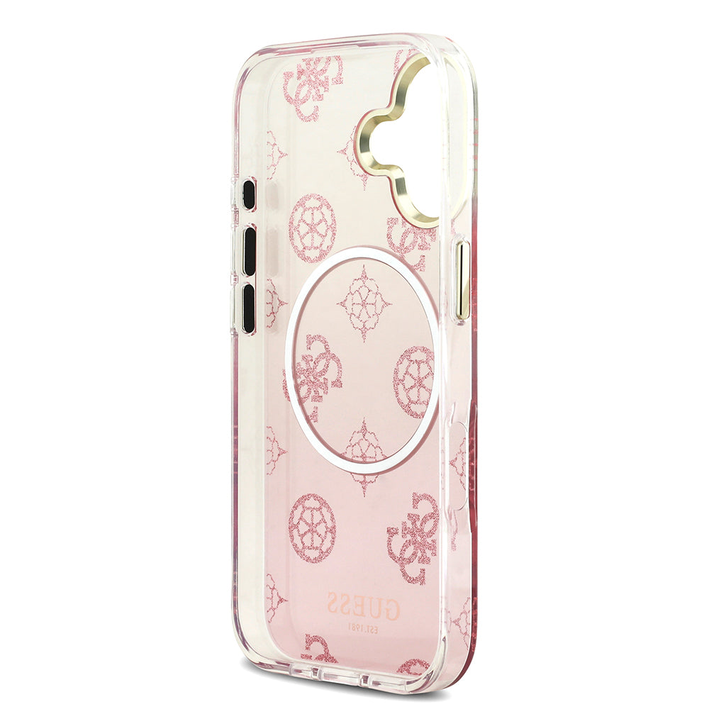 Guess iPhone 17 Orjinal Lisanslı M-safe Şarj Özellikli Simli Peony Desenli Silikon Kılıf
