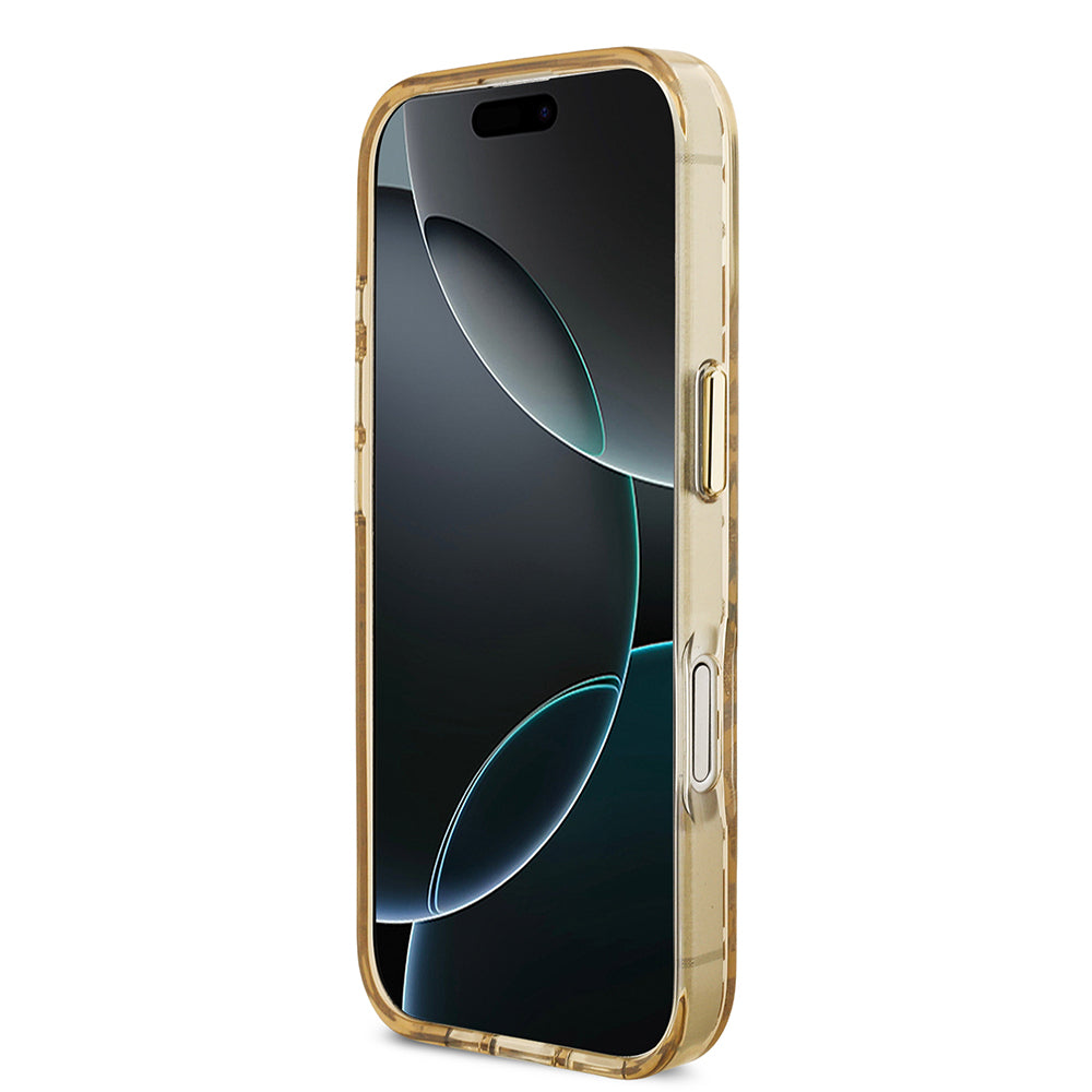 Guess iPhone 17 Orjinal Lisanslı M-safe Şarj Özellikli Üçgen Logolu Simli Leopar Desenli Kılıf