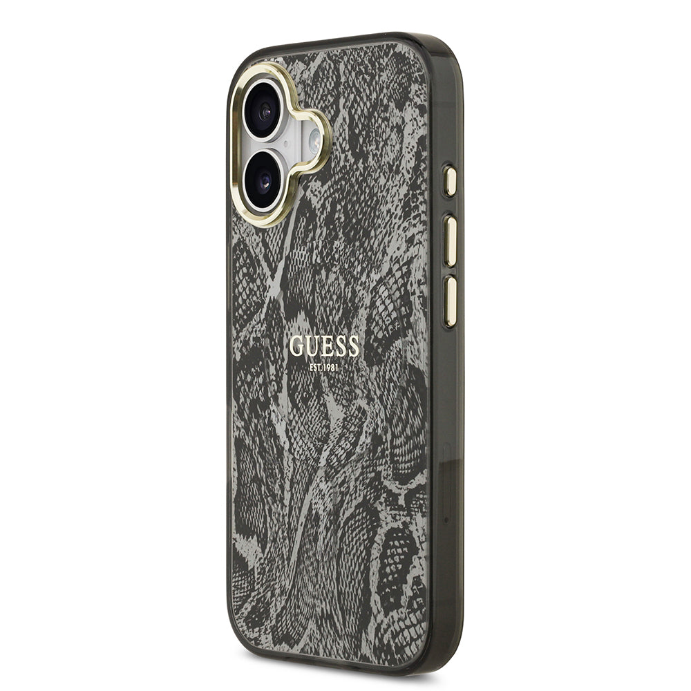 Guess iPhone 17 Orjinal Lisanslı M-safe Şarj Özellikli Yazı Logolu Python Desenli Kılıf