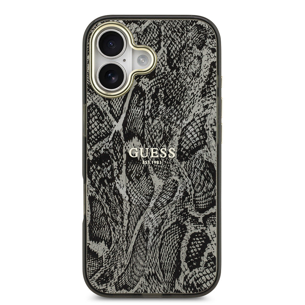 Guess iPhone 17 Orjinal Lisanslı M-safe Şarj Özellikli Yazı Logolu Python Desenli Kılıf