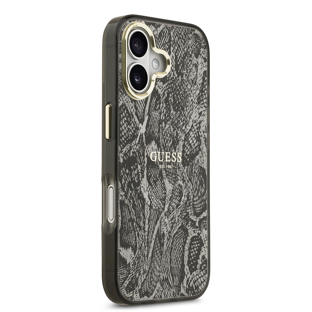 Guess iPhone 17 Orjinal Lisanslı M-safe Şarj Özellikli Yazı Logolu Python Desenli Kılıf