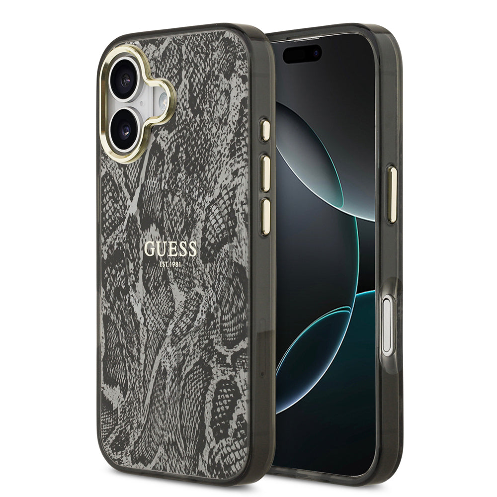 Guess iPhone 17 Orjinal Lisanslı M-safe Şarj Özellikli Yazı Logolu Python Desenli Kılıf