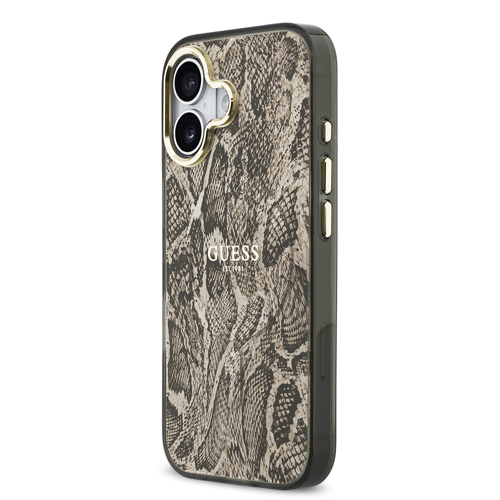 Guess iPhone 17 Orjinal Lisanslı M-safe Şarj Özellikli Yazı Logolu Python Desenli Kılıf