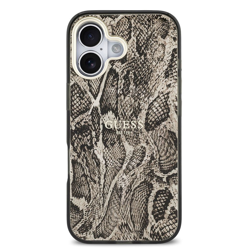 Guess iPhone 17 Orjinal Lisanslı M-safe Şarj Özellikli Yazı Logolu Python Desenli Kılıf