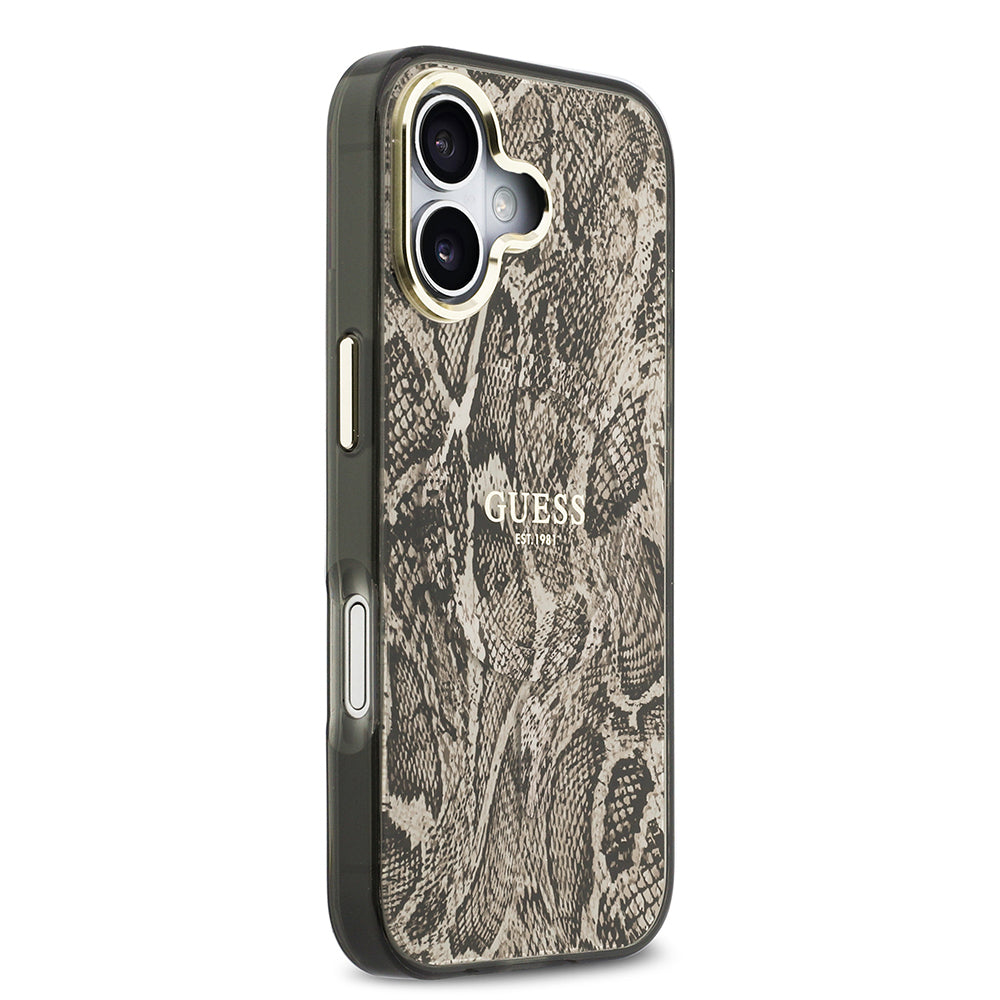 Guess iPhone 17 Orjinal Lisanslı M-safe Şarj Özellikli Yazı Logolu Python Desenli Kılıf