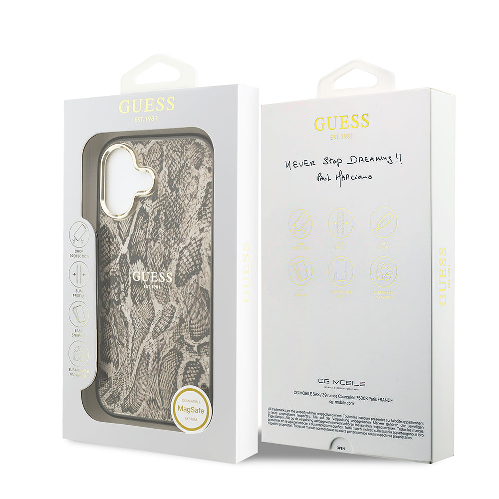 Guess iPhone 17 Orjinal Lisanslı M-safe Şarj Özellikli Yazı Logolu Python Desenli Kılıf