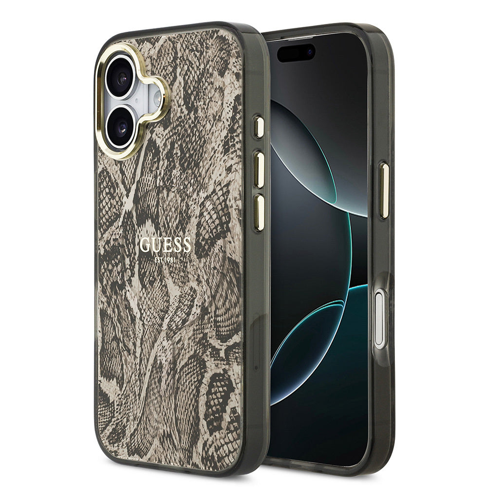 Guess iPhone 17 Orjinal Lisanslı M-safe Şarj Özellikli Yazı Logolu Python Desenli Kılıf