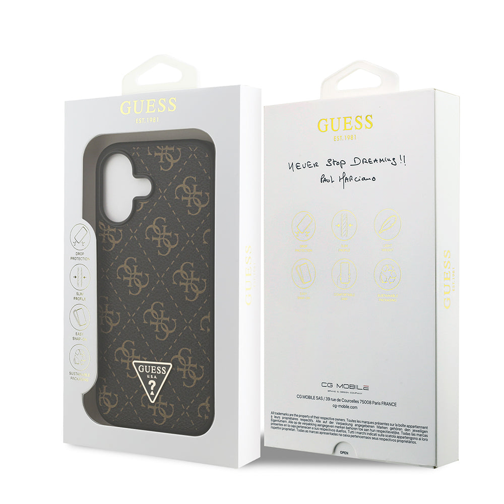 Guess iPhone 17 Orjinal Lisanslı PU Deri 4G Desenli Üçgen Logolu Kılıf