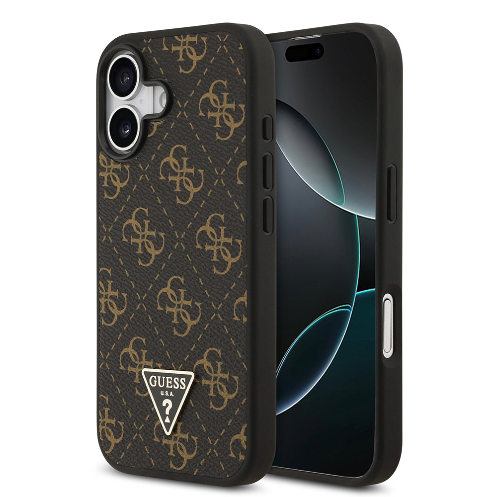 Guess iPhone 17 Orjinal Lisanslı PU Deri 4G Desenli Üçgen Logolu Kılıf