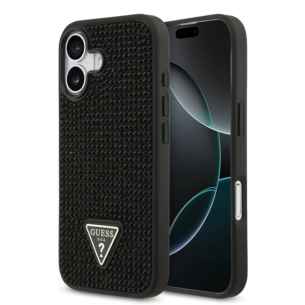 Guess iPhone 17 Orjinal Lisanslı Taşlı Arka Yüzey Üçgen Logolu Telefon Kılıfı