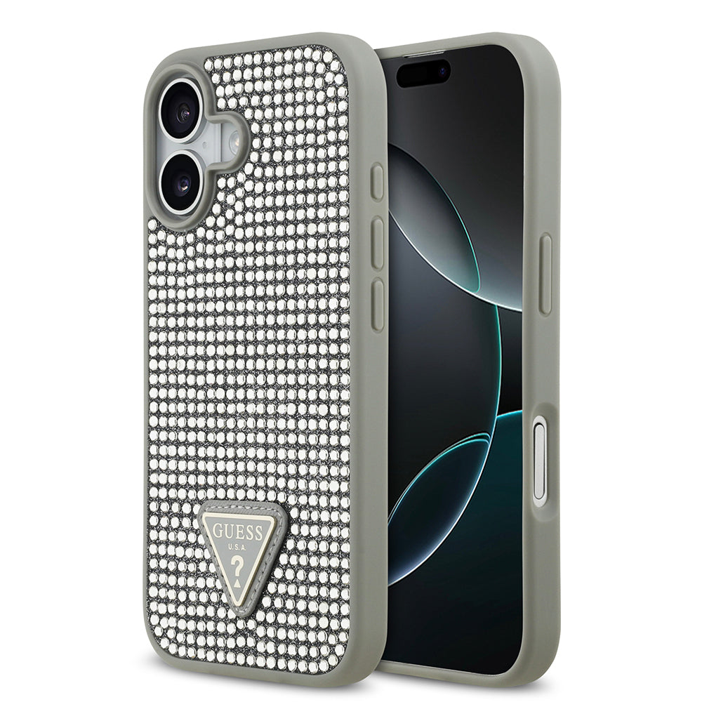 Guess iPhone 17 Orjinal Lisanslı Taşlı Arka Yüzey Üçgen Logolu Telefon Kılıfı