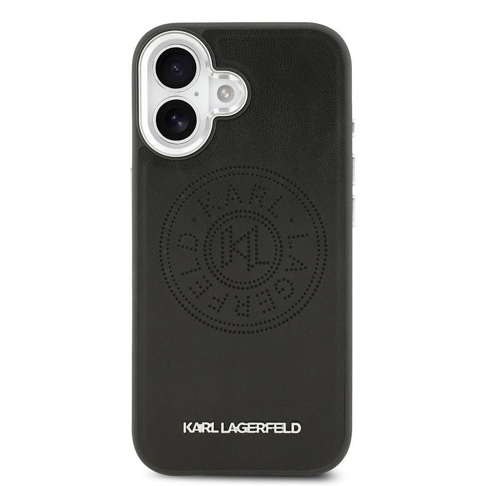 Karl Lagerfeld iPhone 17 Orjinal Lisanslı M-safe Şarj Özellikli Delikli Tasarım Metal Logolu PU Deri Kılıf