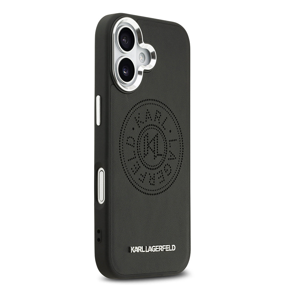 Karl Lagerfeld iPhone 17 Orjinal Lisanslı M-safe Şarj Özellikli Delikli Tasarım Metal Logolu PU Deri Kılıf