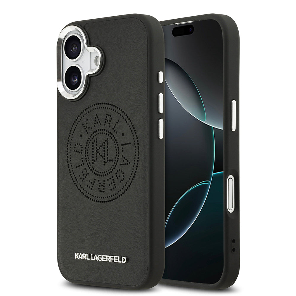 Karl Lagerfeld iPhone 17 Orjinal Lisanslı M-safe Şarj Özellikli Delikli Tasarım Metal Logolu PU Deri Kılıf