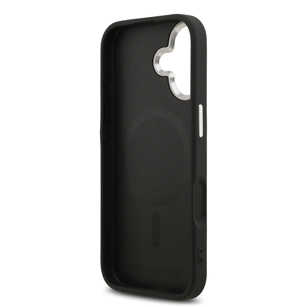 Karl Lagerfeld iPhone 17 Orjinal Lisanslı M-safe Şarj Özellikli Metal Kamera ve Buton Tasarımlı Choupette PU Deri Kılıf