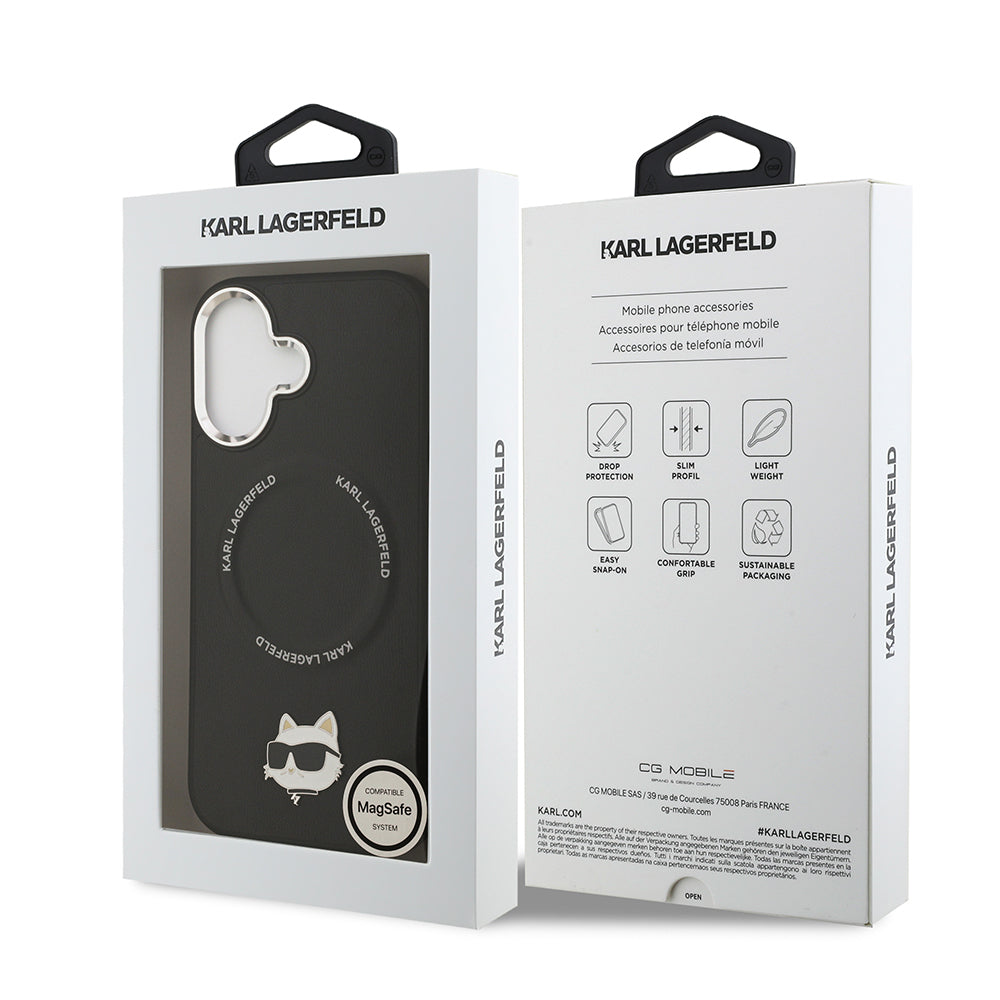 Karl Lagerfeld iPhone 17 Orjinal Lisanslı M-safe Şarj Özellikli Metal Kamera ve Buton Tasarımlı Choupette PU Deri Kılıf