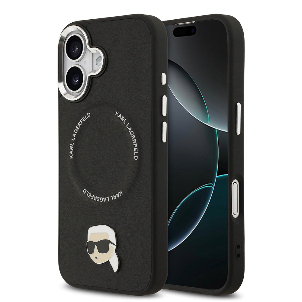 Karl Lagerfeld iPhone 17 Orjinal Lisanslı M-safe Şarj Özellikli Metal Kamera ve Buton Tasarımlı Karl PU Deri Kılıf