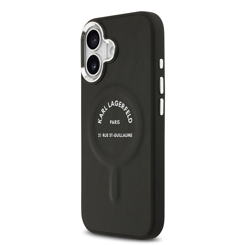 Karl Lagerfeld iPhone 17 Orjinal Lisanslı M-safe Şarj Özellikli Metal Kamera ve Buton Tasarımlı Paris RSG PU Deri Kılıf