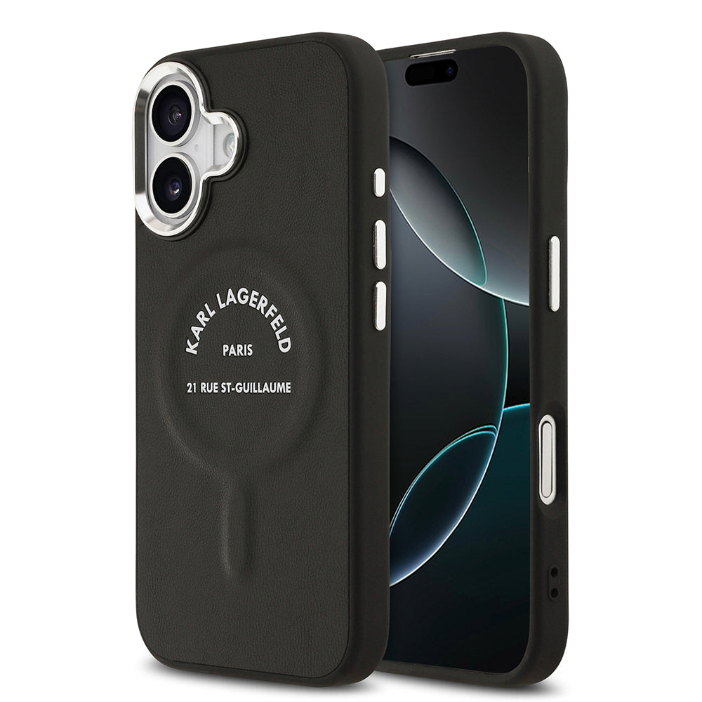 Karl Lagerfeld iPhone 17 Orjinal Lisanslı M-safe Şarj Özellikli Metal Kamera ve Buton Tasarımlı Paris RSG PU Deri Kılıf