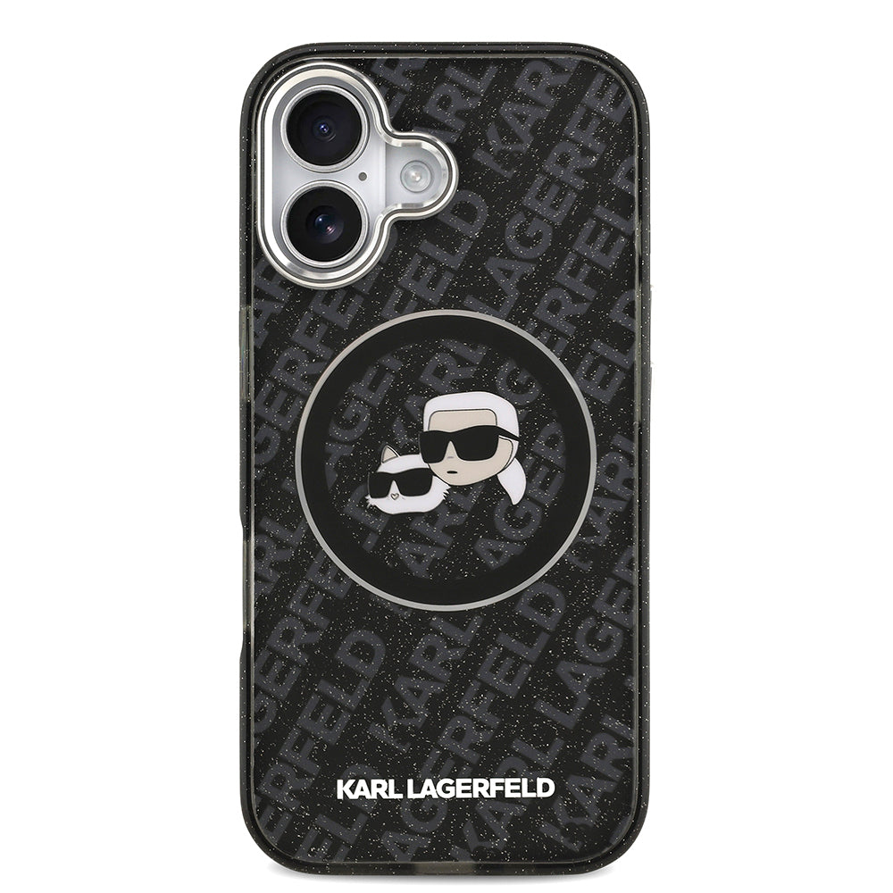 Karl Lagerfeld iPhone 17 Orjinal Lisanslı Parlayan Simli Karl & Choupette Heads Kılıf