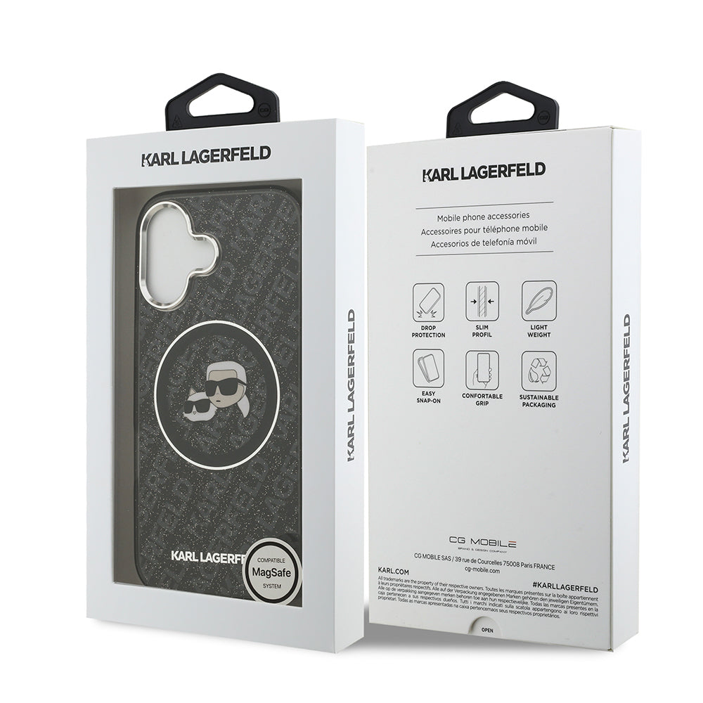 Karl Lagerfeld iPhone 17 Orjinal Lisanslı Parlayan Simli Karl & Choupette Heads Kılıf