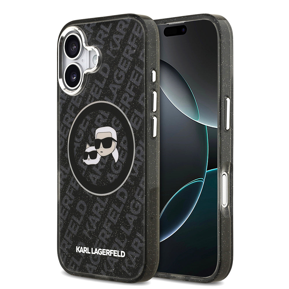 Karl Lagerfeld iPhone 17 Orjinal Lisanslı Parlayan Simli Karl & Choupette Heads Kılıf