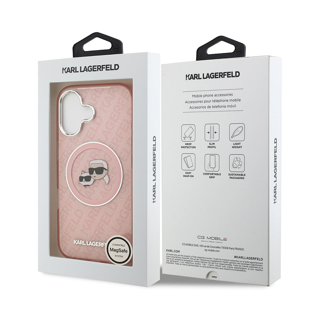 Karl Lagerfeld iPhone 17 Orjinal Lisanslı Parlayan Simli Karl & Choupette Heads Kılıf