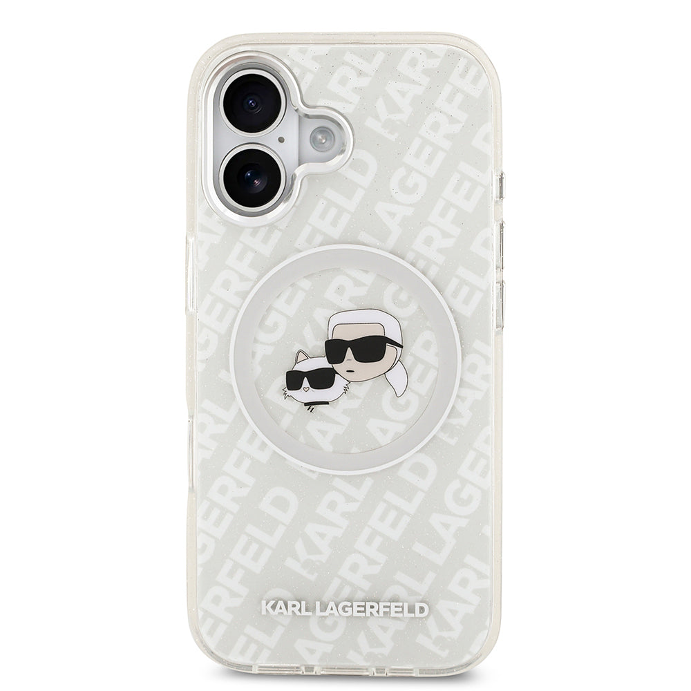 Karl Lagerfeld iPhone 17 Orjinal Lisanslı Parlayan Simli Karl & Choupette Heads Kılıf