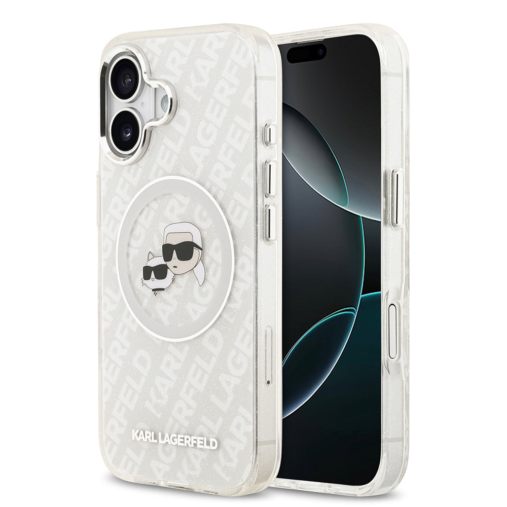 Karl Lagerfeld iPhone 17 Orjinal Lisanslı Parlayan Simli Karl & Choupette Heads Kılıf