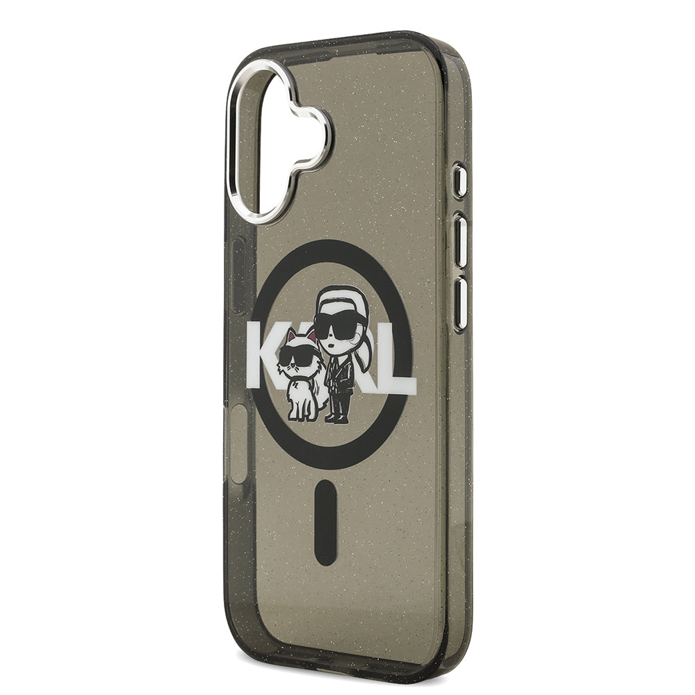 Karl Lagerfeld iPhone 17 Orjinal Lisanslı Parlayan Simli Karl & Choupette Sketch Logo Kılıf