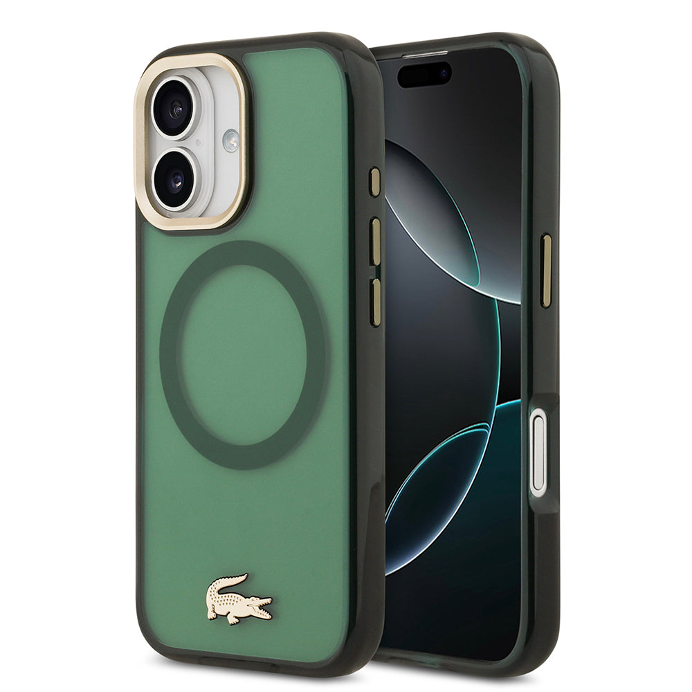 Lacoste iPhone 17 Orjinal Lisanslı M-safe Şarj Özellikli Gold Timsah Logolu Buzlu Kılıf