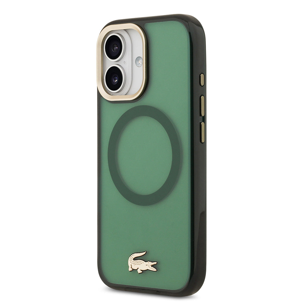 Lacoste iPhone 17 Orjinal Lisanslı M-safe Şarj Özellikli Gold Timsah Logolu Buzlu Kılıf