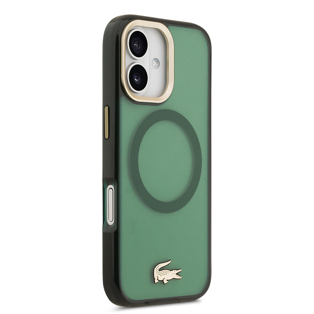 Lacoste iPhone 17 Orjinal Lisanslı M-safe Şarj Özellikli Gold Timsah Logolu Buzlu Kılıf