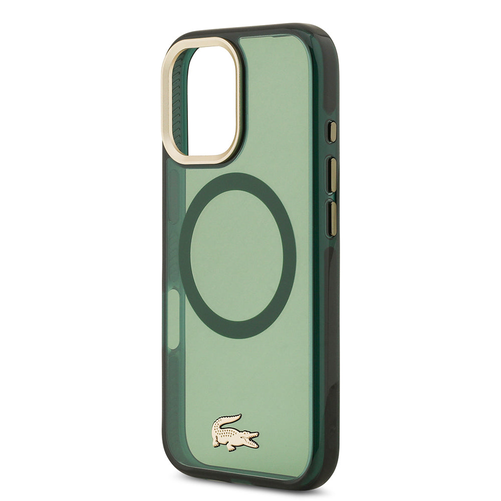 Lacoste iPhone 17 Orjinal Lisanslı M-safe Şarj Özellikli Gold Timsah Logolu Buzlu Kılıf