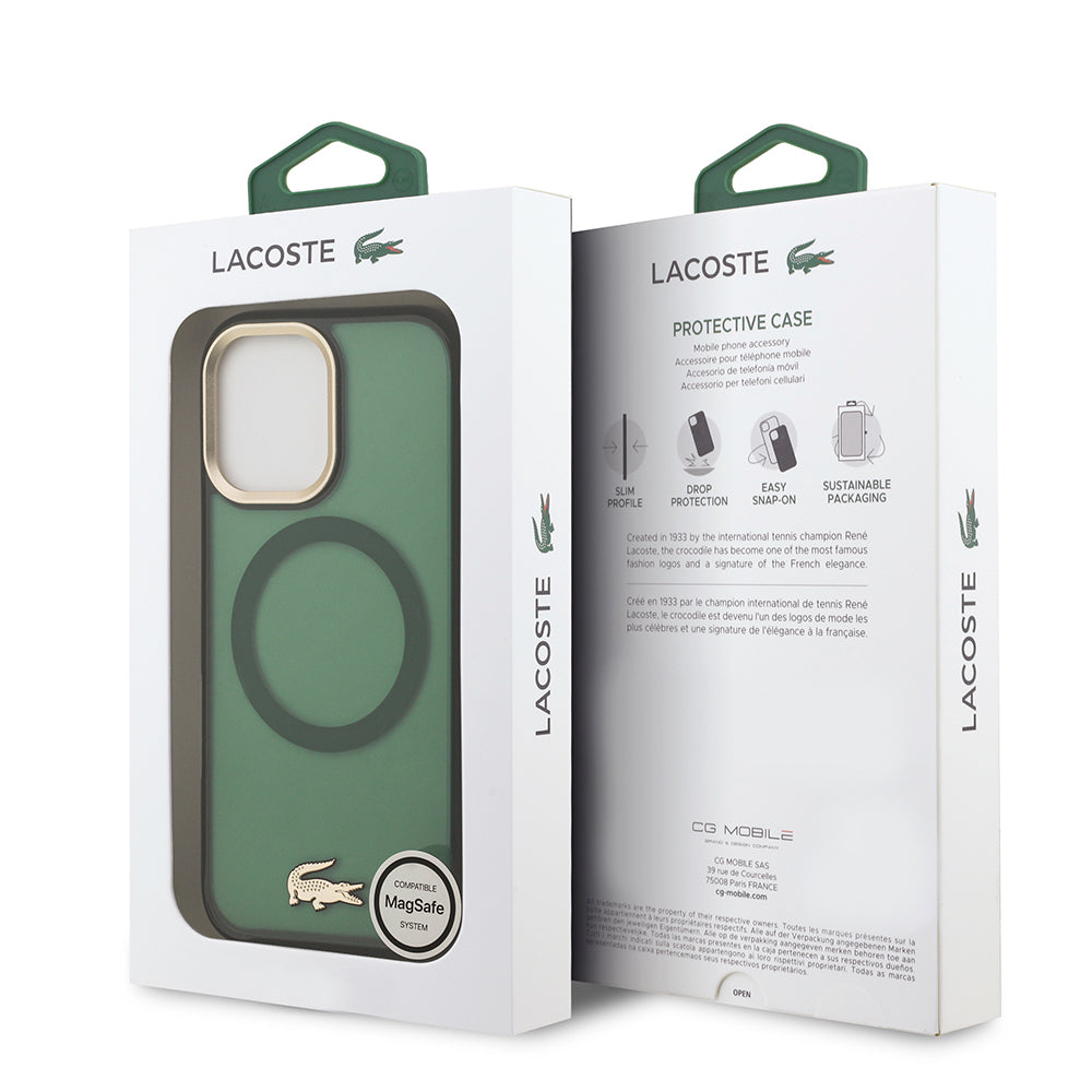 Lacoste iPhone 17 Orjinal Lisanslı M-safe Şarj Özellikli Gold Timsah Logolu Buzlu Kılıf
