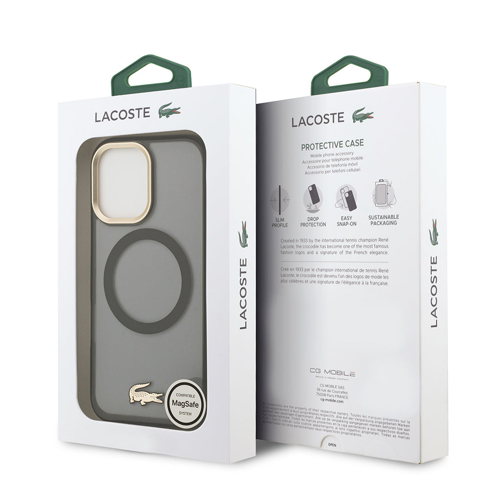 Lacoste iPhone 17 Orjinal Lisanslı M-safe Şarj Özellikli Gold Timsah Logolu Buzlu Kılıf