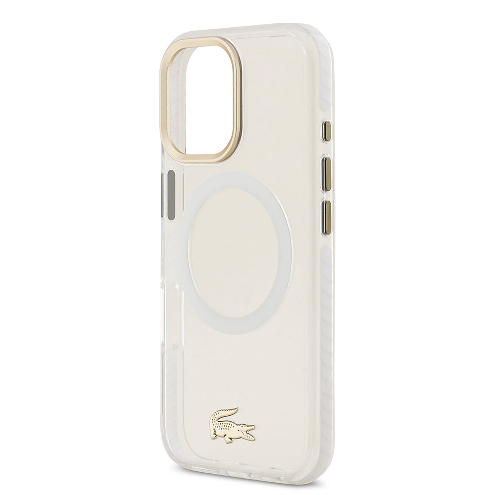 Lacoste iPhone 17 Orjinal Lisanslı M-safe Şarj Özellikli Gold Timsah Logolu Buzlu Kılıf