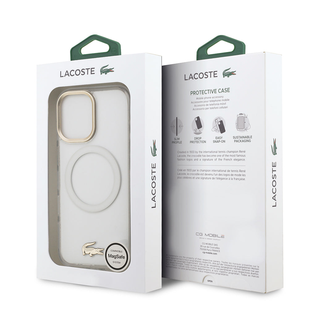 Lacoste iPhone 17 Orjinal Lisanslı M-safe Şarj Özellikli Gold Timsah Logolu Buzlu Kılıf