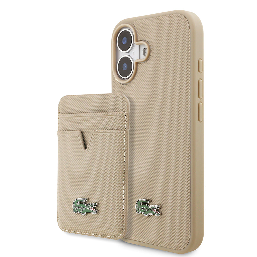 Lacoste iPhone 17 Orjinal Lisanslı M-safe Şarj Özellikli PU Pike Desenli Metal Logolu Kartlıklı Kılıf