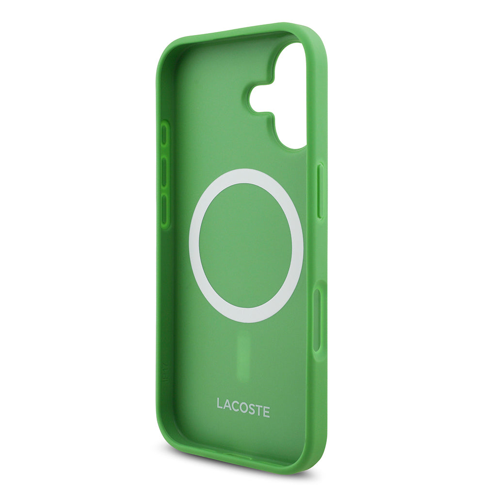 Lacoste iPhone 17 Orjinal Lisanslı M-safe Şarj Özellikli PU Pike Desenli Metal Logolu Kartlıklı Kılıf
