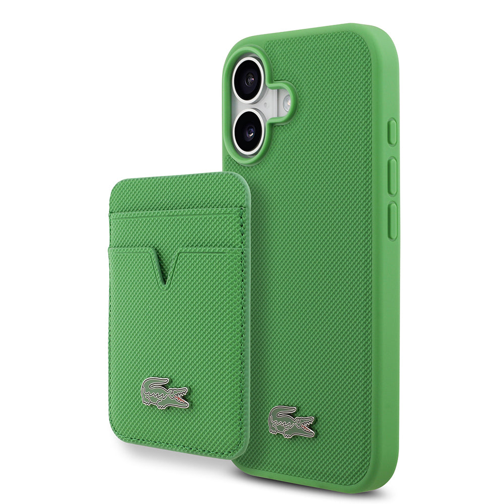 Lacoste iPhone 17 Orjinal Lisanslı M-safe Şarj Özellikli PU Pike Desenli Metal Logolu Kartlıklı Kılıf