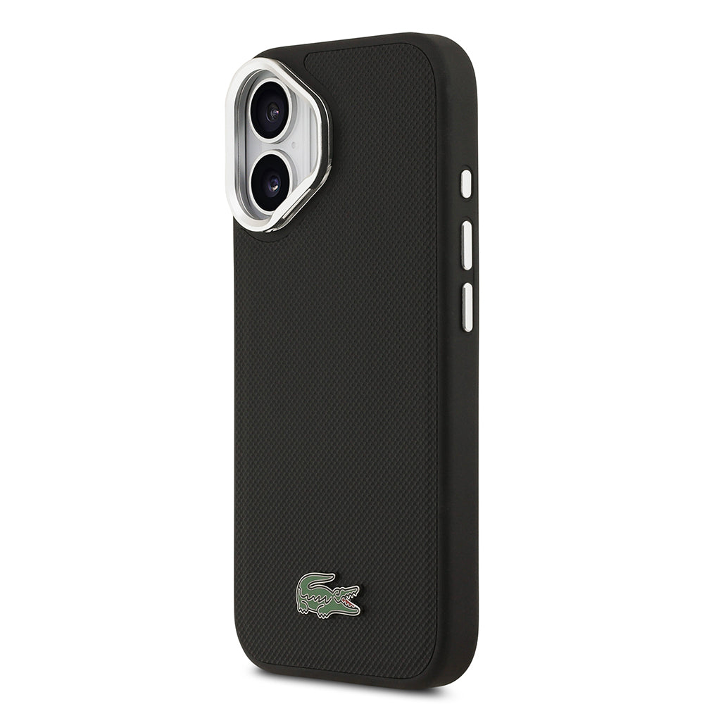 Lacoste iPhone 17 Orjinal Lisanslı M-safe Şarj Özellikli PU Pike Desenli Standlı Metal Logolu Kılıf