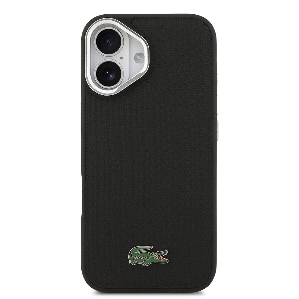 Lacoste iPhone 17 Orjinal Lisanslı M-safe Şarj Özellikli PU Pike Desenli Standlı Metal Logolu Kılıf