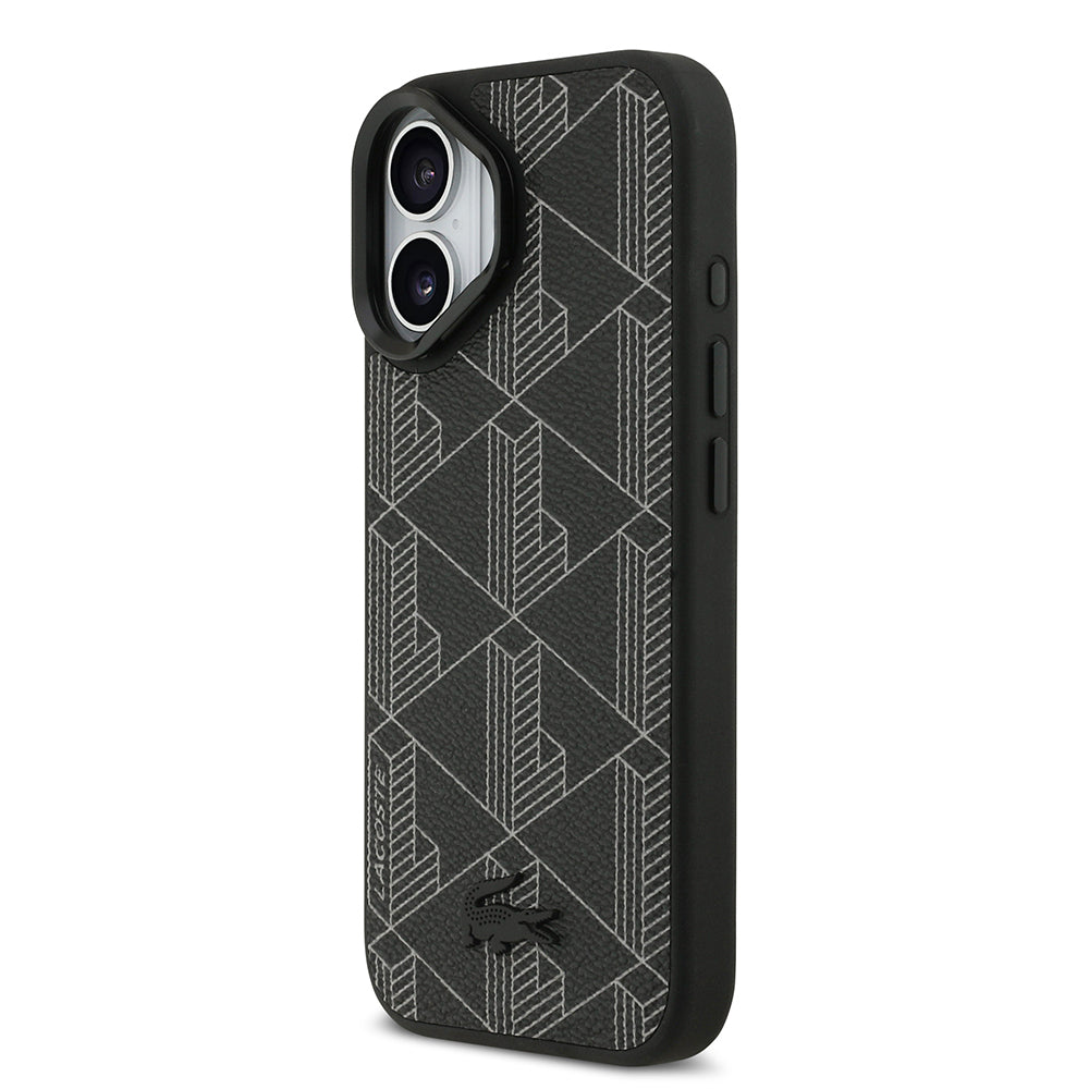 Lacoste iPhone 17 Orjinal Lisanslı M-safe Şarj Özellikli Standlı PU Deri Karışık Monogram Desenli Kılıf