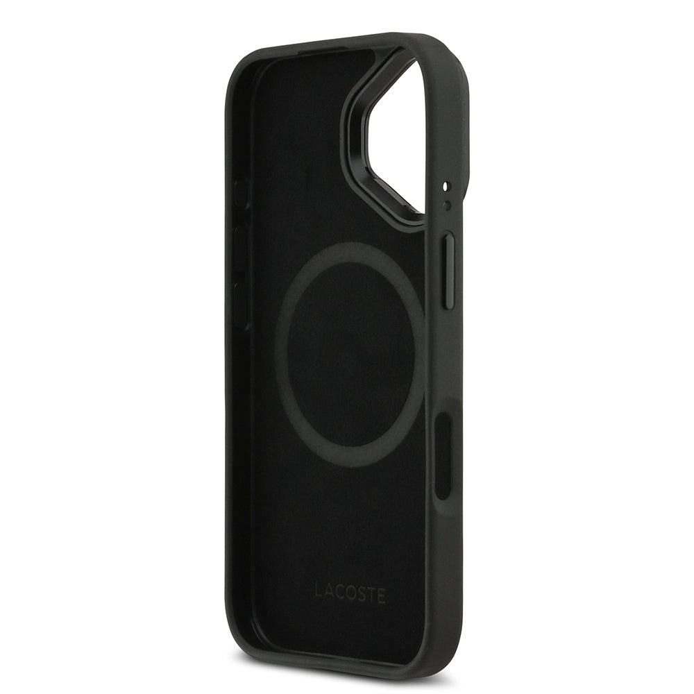 Lacoste iPhone 17 Orjinal Lisanslı M-safe Şarj Özellikli Standlı PU Deri Karışık Monogram Desenli Kılıf