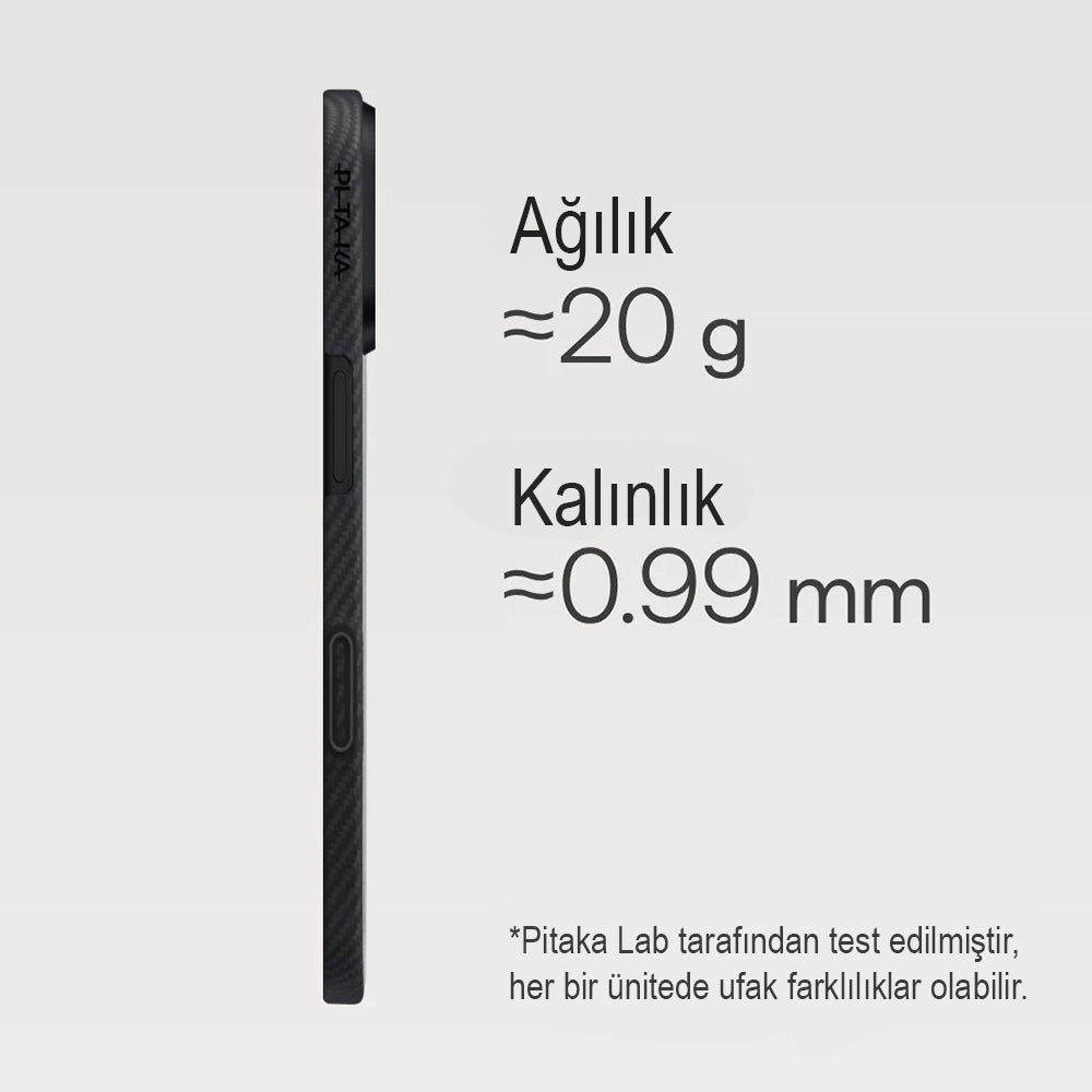 Pitaka Ultra-Slim Classic Serisi iPhone 17 M-safe Şarj Özellikli 1500D Aramid Fiber Black-Grey Twill Kılıf